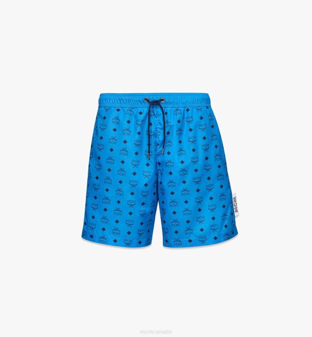 MCM Men Monogram Print Swim Trunks 6TTF821 Clothing T. Blue