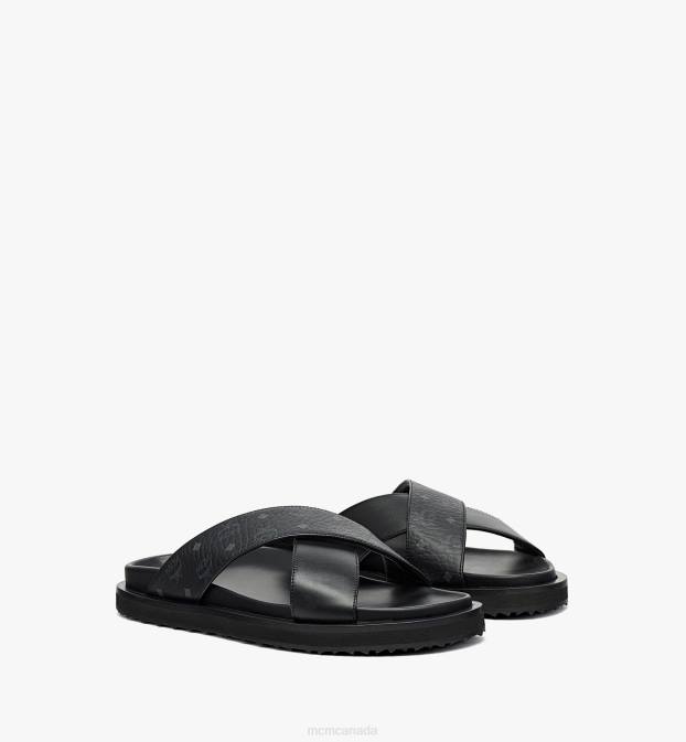 MCM Men Sandals in Visetos Leather Mix 6TTF830 Shoes Black