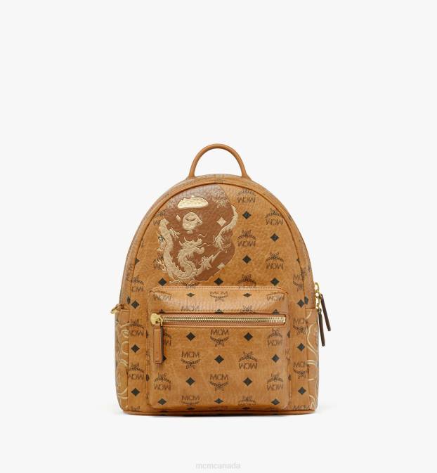 MCM Women BAPE Stark Backpack in Visetos 6TTF288 Bags Cognac