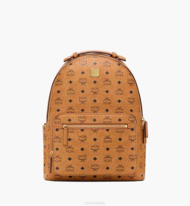 MCM Women Stark Backpack in Visetos 6TTF265 Bags Cognac