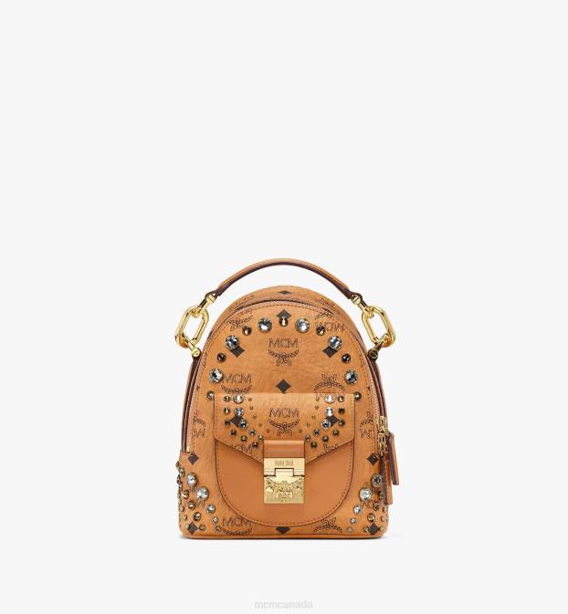 MCM Women Tracy Backpack in Crystal Visetos 6TTF285 Bags Cognac