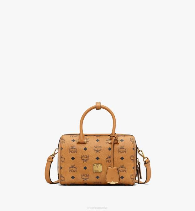 MCM Women Boston Bag in Visetos Original 6TTF69 Bags Cognac