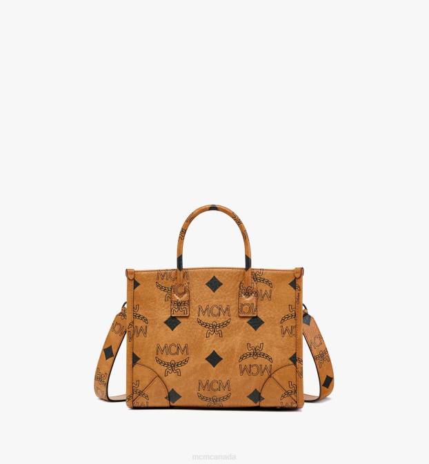 MCM Women Munchen Tote in Maxi Visetos 6TTF35 Bags Cognac