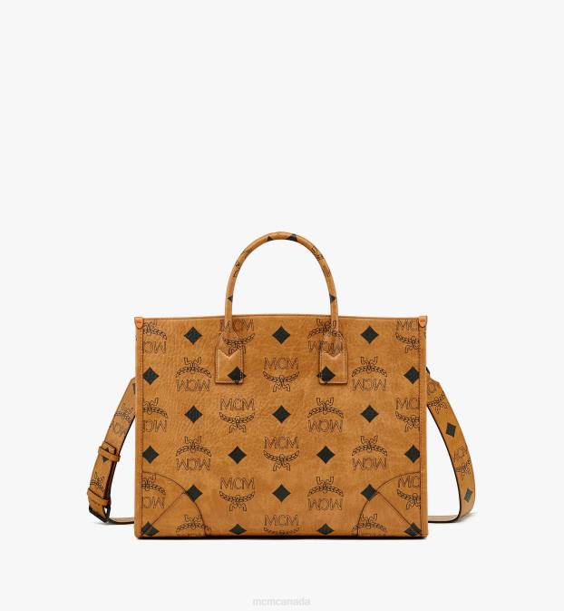 MCM Women Munchen Tote in Maxi Visetos 6TTF37 Bags Cognac