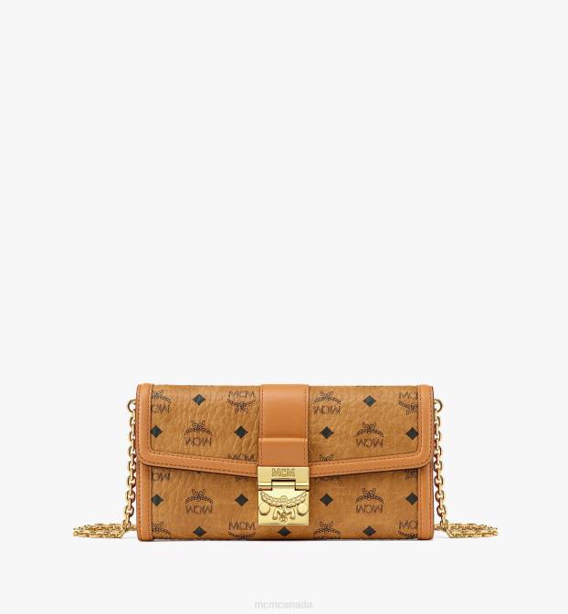 MCM Women Tracy Chain Wallet in Visetos 6TTF64 Bags Cognac