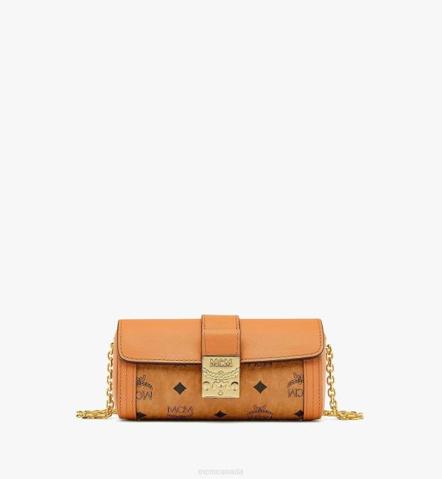 MCM Women Tracy Cylinder Bag in Visetos 6TTF70 Bags Cognac