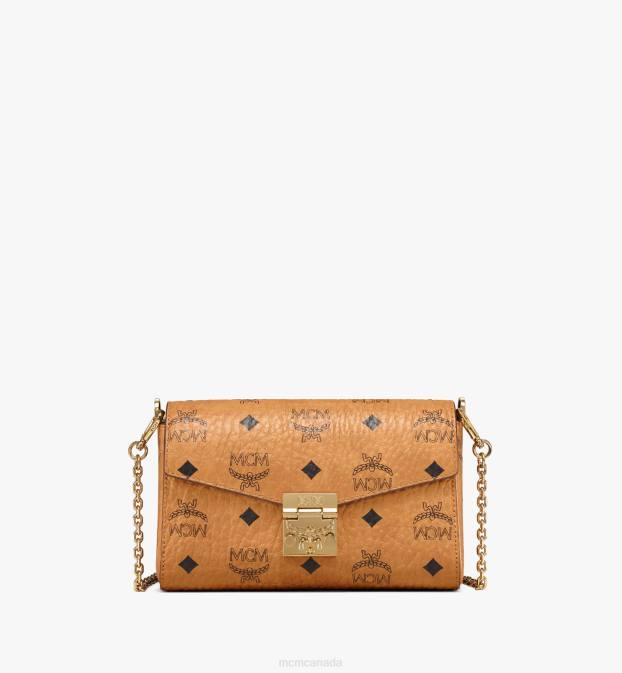 MCM Women Tracy Flap Crossbody in Visetos 6TTF81 Bags Cognac