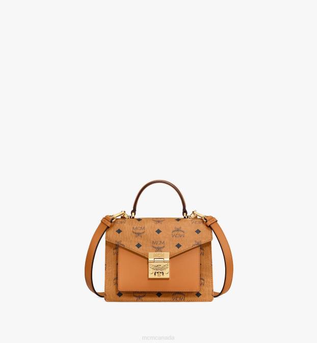 MCM Women Tracy Satchel in Visetos 6TTF78 Bags Cognac