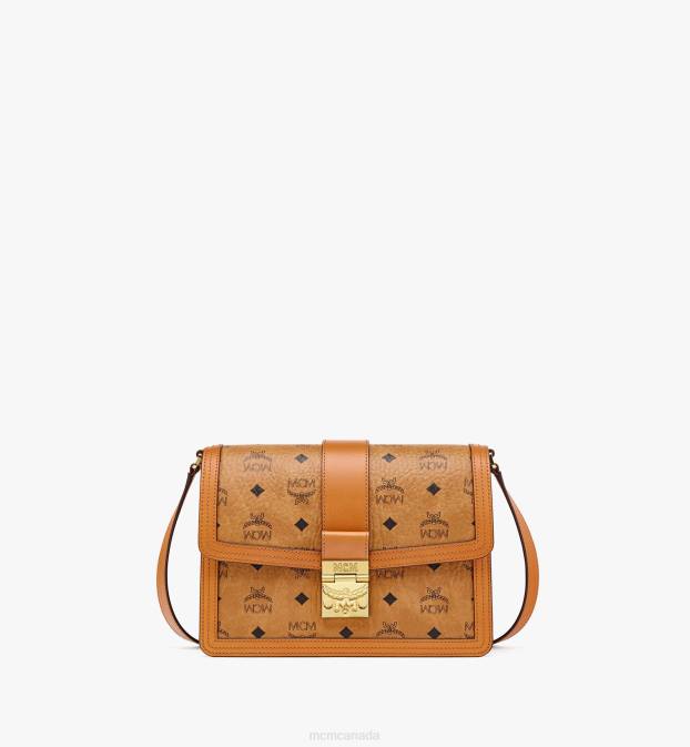 MCM Women Tracy Shoulder Bag in Visetos 6TTF40 Bags Cognac