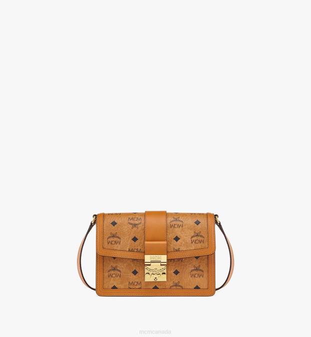 MCM Women Tracy Shoulder Bag in Visetos 6TTF41 Bags Cognac