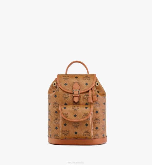 MCM Women Aren Drawstring Backpack in Visetos 6TTF204 Bags Cognac