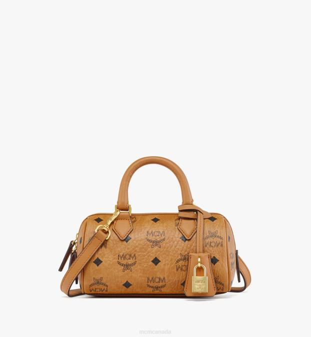 MCM Women Ella Boston Bag in Visetos 6TTF183 Bags Cognac