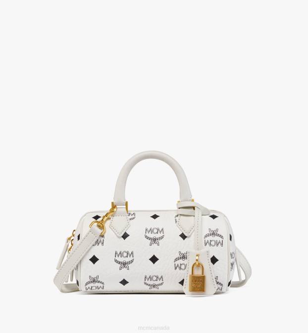 MCM Women Ella Boston Bag in Visetos 6TTF184 Bags White