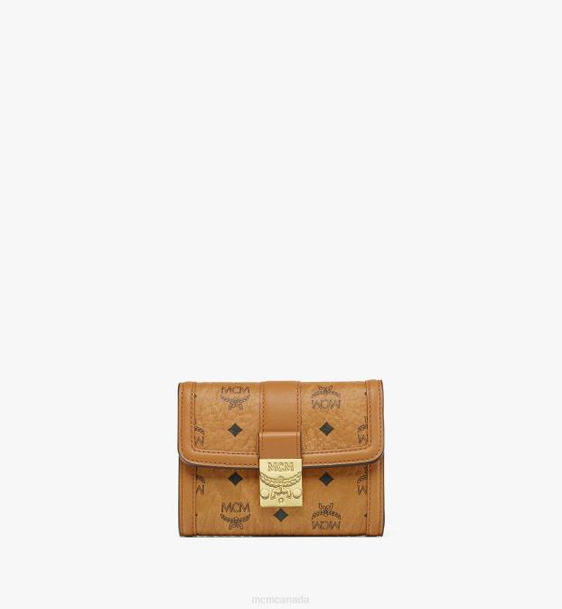 MCM Women Tracy Trifold Wallet in Visetos 6TTF324 Bags Cognac