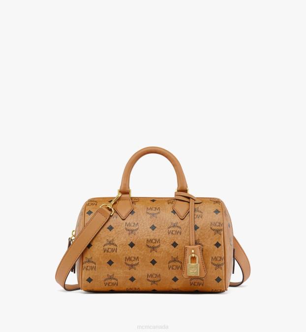 MCM Women Ella Boston Bag in Visetos 6TTF220 Bags Cognac