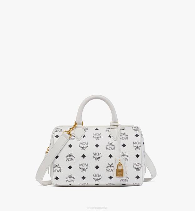 MCM Women Ella Boston Bag in Visetos 6TTF221 Bags White