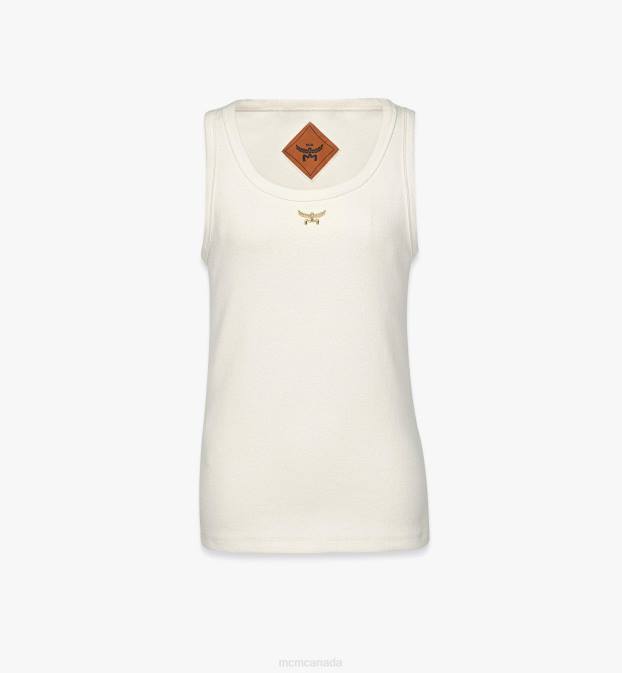 MCM Women Logo Boucle Tank Top 6TTF584 Clothing Ivory