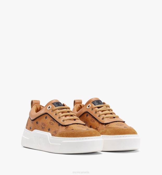 MCM Women Skyward Platform Sneakers in Visetos 6TTF658 Shoes Cognac